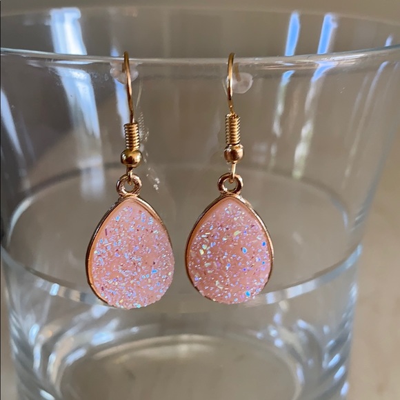 Pale Pink Druzy Earrings - Picture 3 of 4